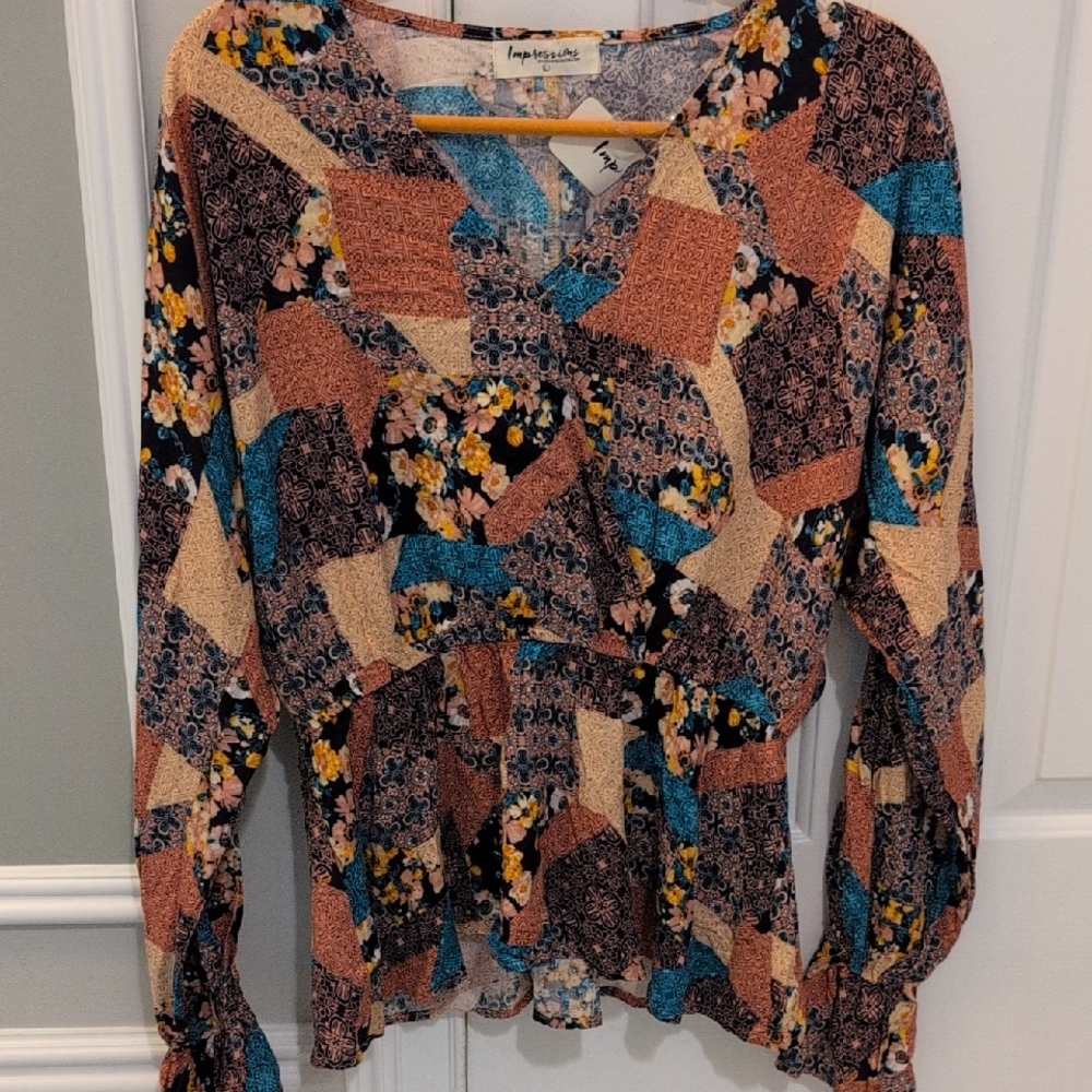 NWT Shopimpressions Multi Colored Boho Blouse, Size L